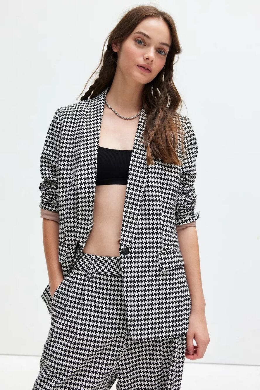 WILDFANG Empower Houndstooth Tux Blazer Black White XXL Career Women Blazer EUC